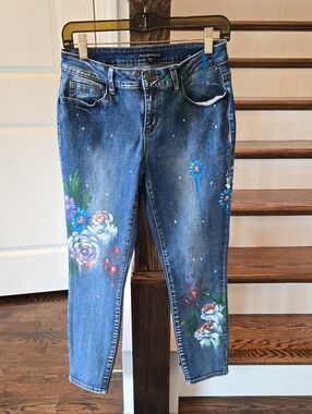 Boston Proper Floral Painted Jeans